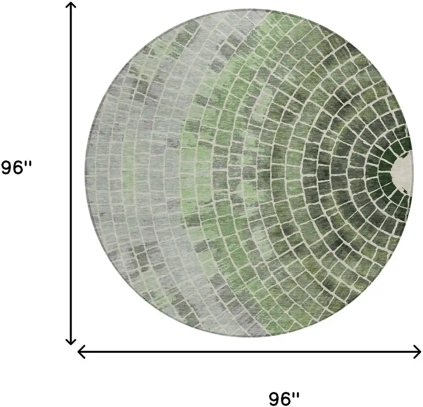 8' Green And Olive Green Round Geometric Washable Indoor Outdoor Area Rug Photo 7
