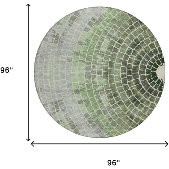 8' Green And Olive Green Round Geometric Washable Indoor Outdoor Area Rug Photo 7