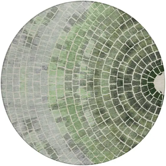8' Green And Olive Green Round Geometric Washable Indoor Outdoor Area Rug Photo 2