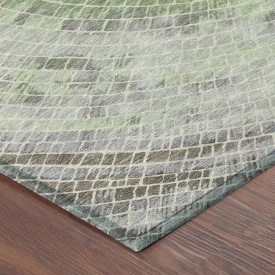 8' Green And Olive Green Round Geometric Washable Indoor Outdoor Area Rug Photo 5