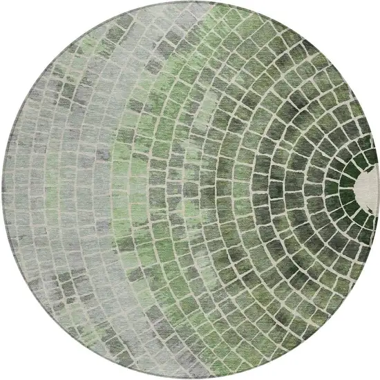 8' Green And Olive Green Round Geometric Washable Indoor Outdoor Area Rug Photo 4