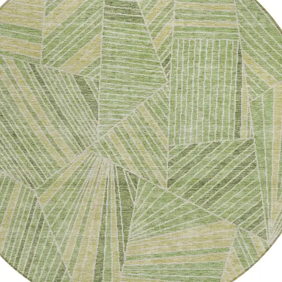 8' Green And Olive Green Round Geometric Washable Indoor Outdoor Area Rug Photo 5