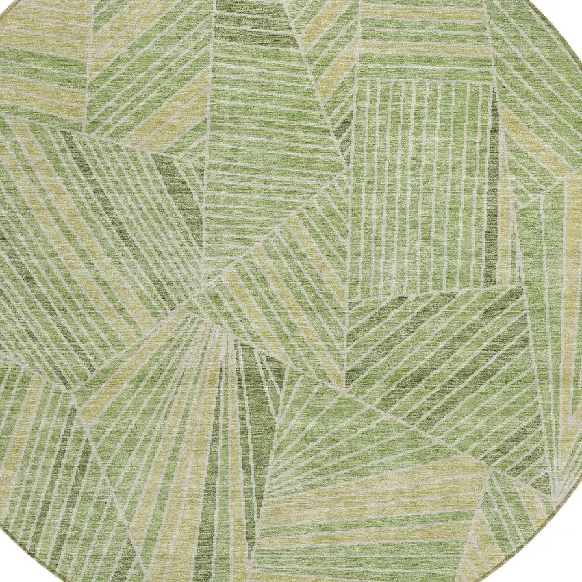 8' Green And Olive Green Round Geometric Washable Indoor Outdoor Area Rug Photo 5