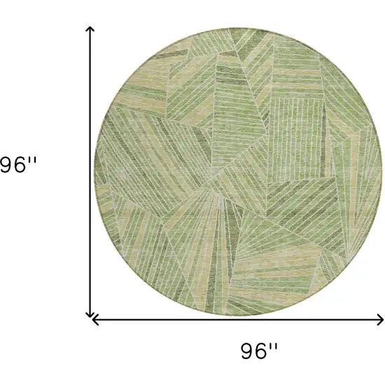 8' Green And Olive Green Round Geometric Washable Indoor Outdoor Area Rug Photo 3