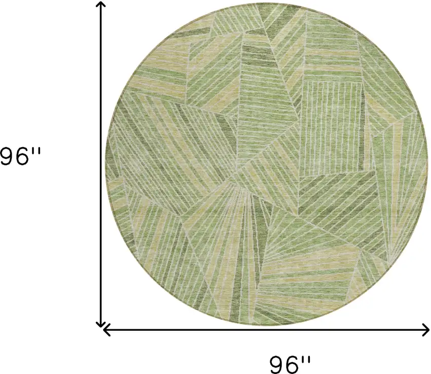 8' Green And Olive Green Round Geometric Washable Indoor Outdoor Area Rug Photo 3