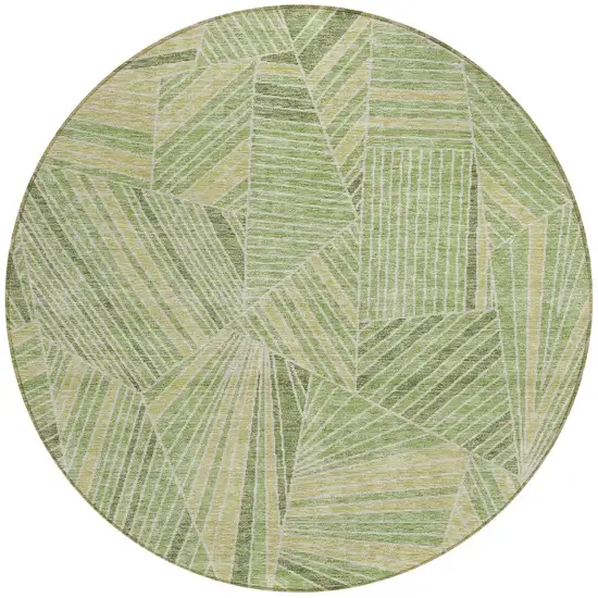 8' Green And Olive Green Round Geometric Washable Indoor Outdoor Area Rug Photo 6