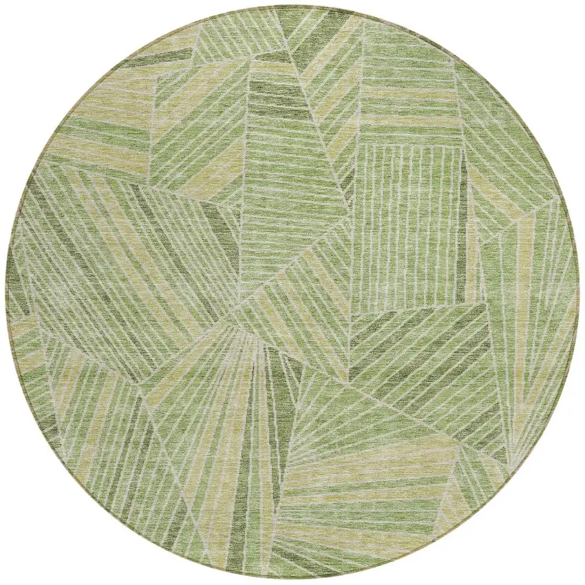 8' Green And Olive Green Round Geometric Washable Indoor Outdoor Area Rug Photo 6