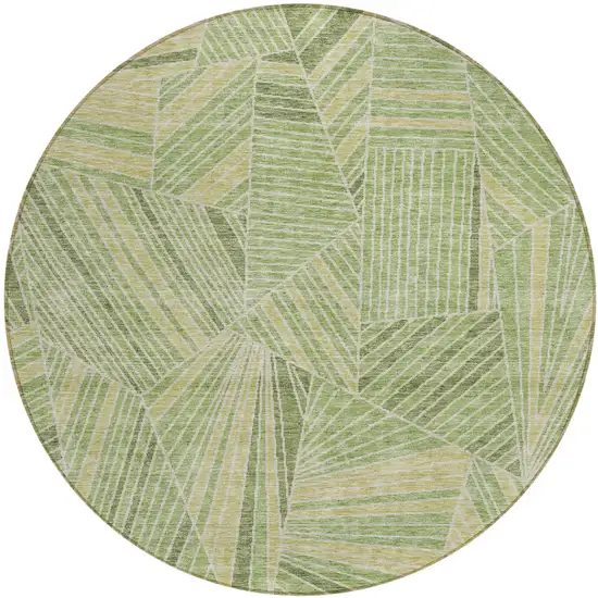 8' Green And Olive Green Round Geometric Washable Indoor Outdoor Area Rug Photo 2