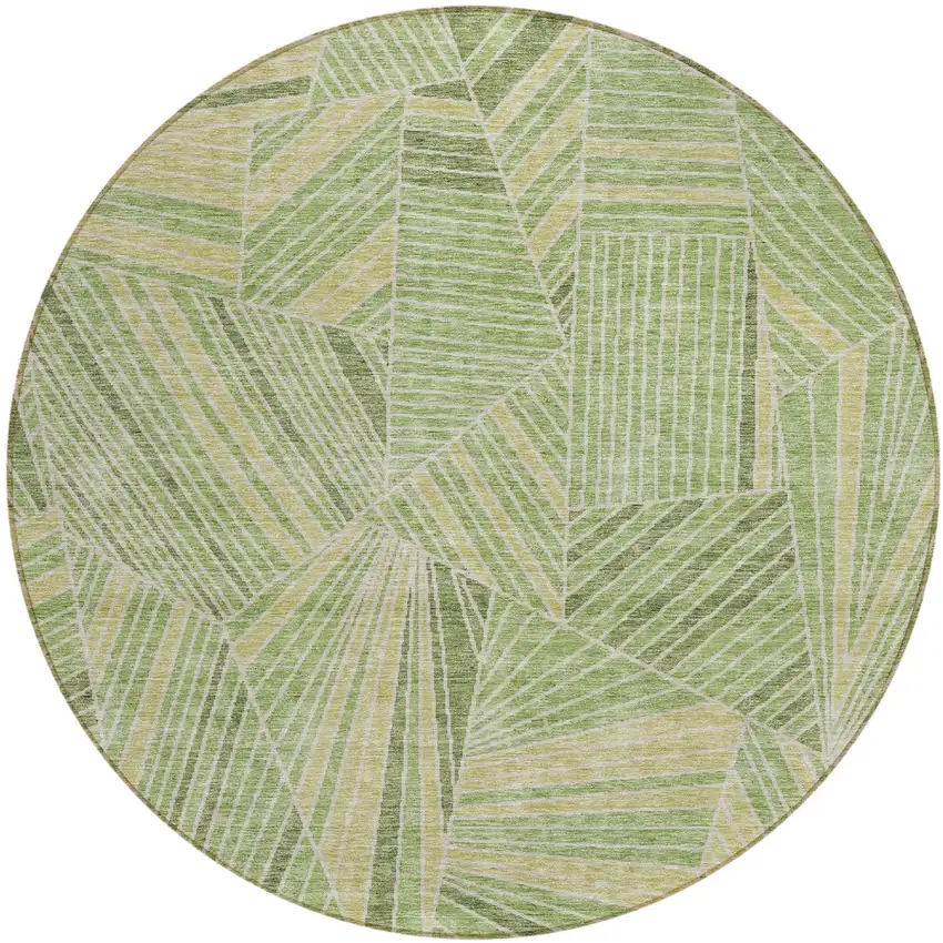 8' Green And Olive Green Round Geometric Washable Indoor Outdoor Area Rug Photo 2