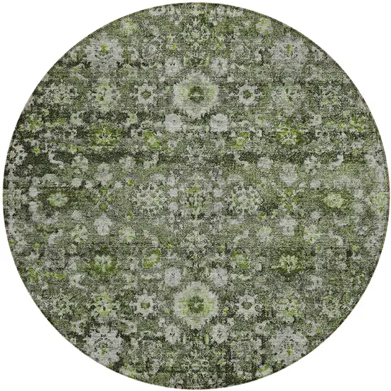 8' Green And Olive Green Round Oriental Washable Indoor Outdoor Area Rug Photo 2