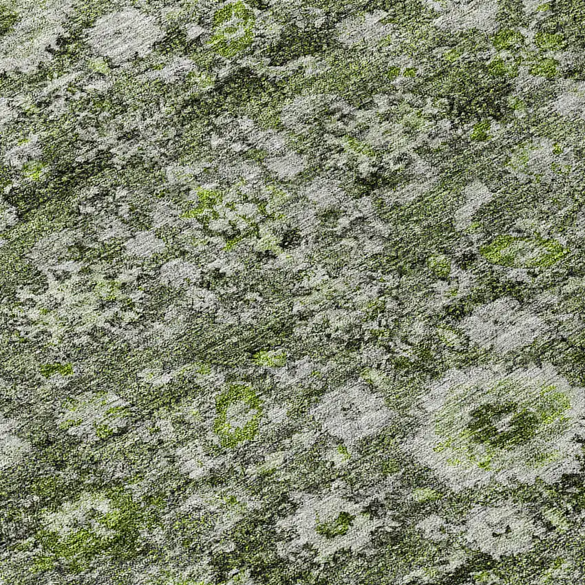 8' Green And Olive Green Round Oriental Washable Indoor Outdoor Area Rug Photo 8