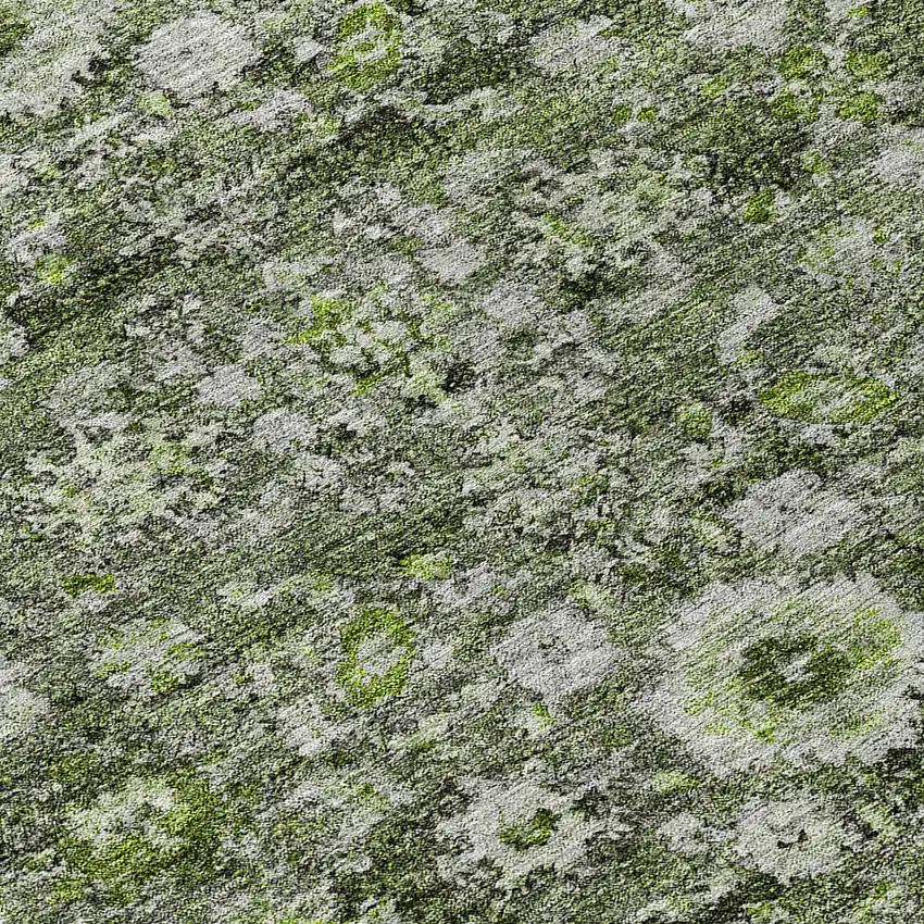 8' Green And Olive Green Round Oriental Washable Indoor Outdoor Area Rug Photo 8