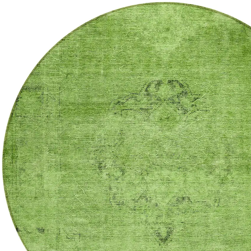 8' Green And Olive Green Round Oriental Washable Indoor Outdoor Area Rug Photo 4