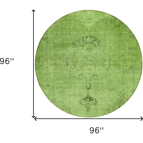 8' Green And Olive Green Round Oriental Washable Indoor Outdoor Area Rug Photo 3