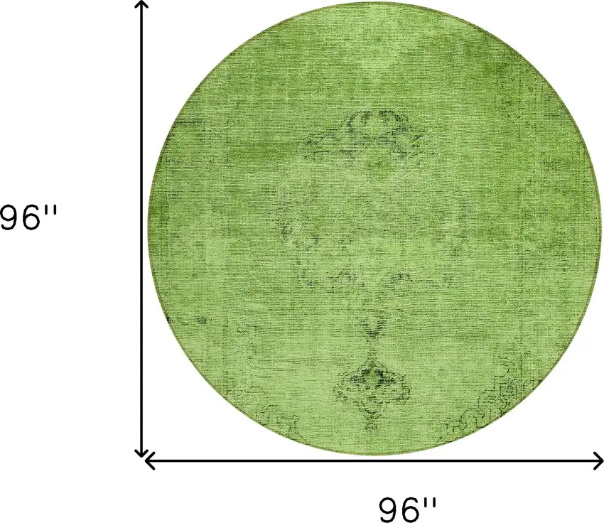 8' Green And Olive Green Round Oriental Washable Indoor Outdoor Area Rug Photo 3