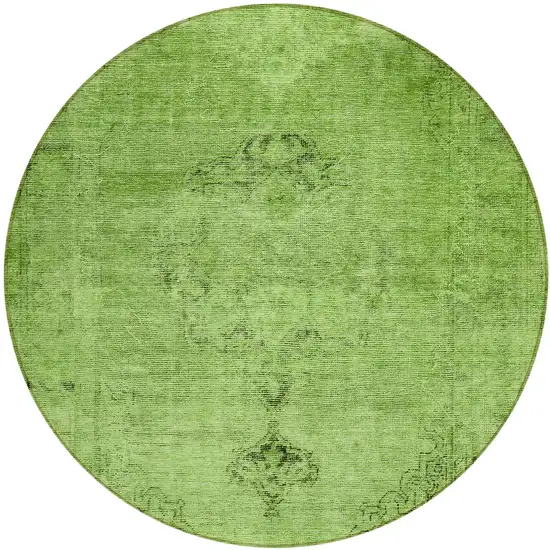 8' Green And Olive Green Round Oriental Washable Indoor Outdoor Area Rug Photo 2