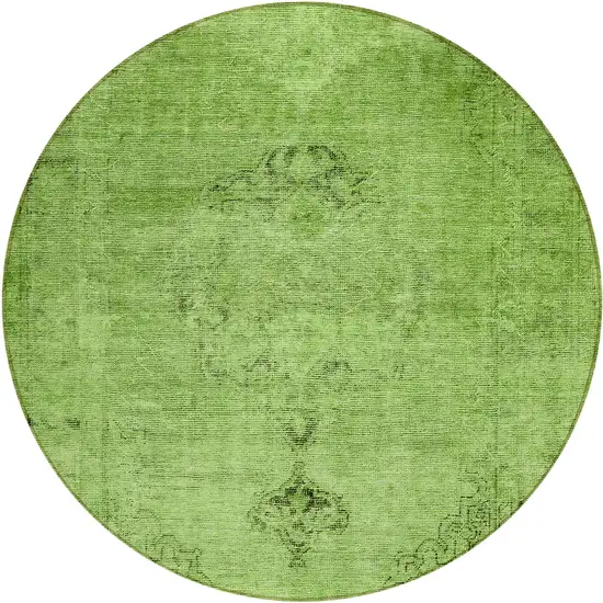 8' Green And Olive Green Round Oriental Washable Indoor Outdoor Area Rug Photo 2