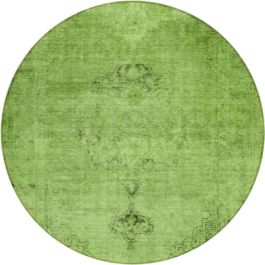 8' Green And Olive Green Round Oriental Washable Indoor Outdoor Area Rug Photo 2