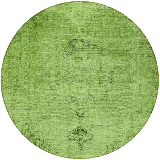 8' Green And Olive Green Round Oriental Washable Indoor Outdoor Area Rug Photo 5