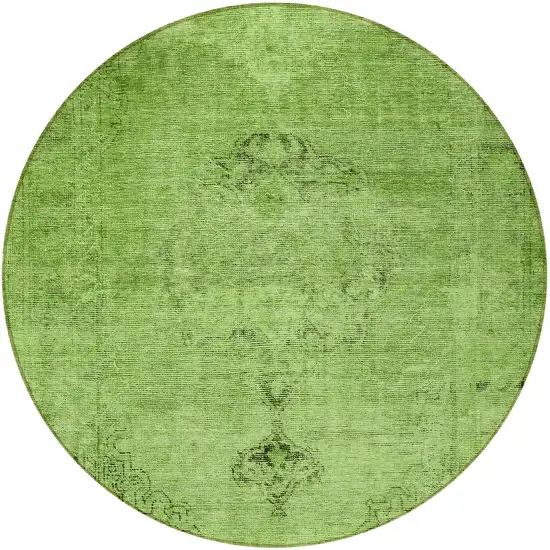 8' Green And Olive Green Round Oriental Washable Indoor Outdoor Area Rug Photo 5
