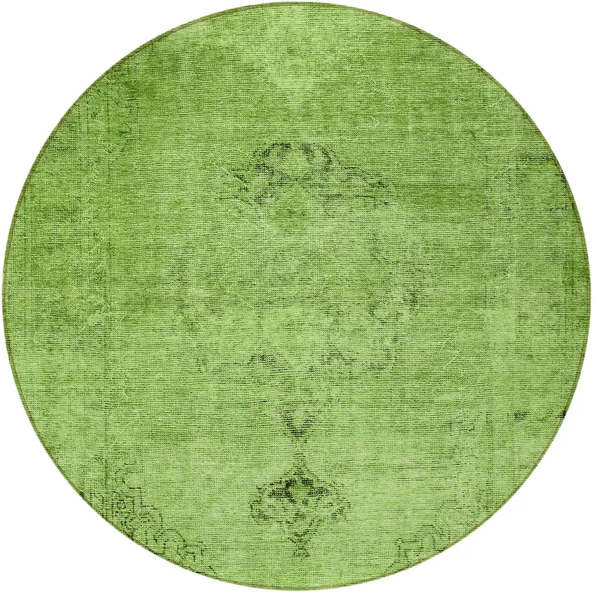 8' Green And Olive Green Round Oriental Washable Indoor Outdoor Area Rug Photo 5