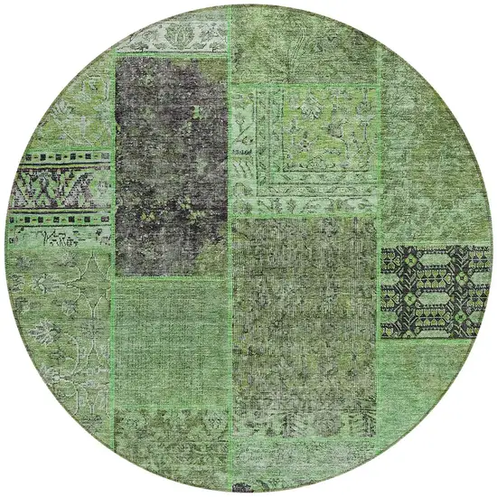 8' Green And Olive Green Round Patchwork Washable Indoor Outdoor Area Rug Photo 5