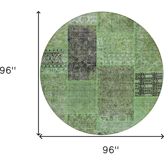 8' Green And Olive Green Round Patchwork Washable Indoor Outdoor Area Rug Photo 3