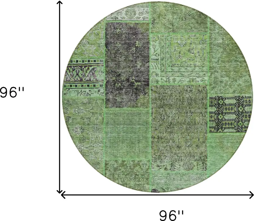8' Green And Olive Green Round Patchwork Washable Indoor Outdoor Area Rug Photo 3