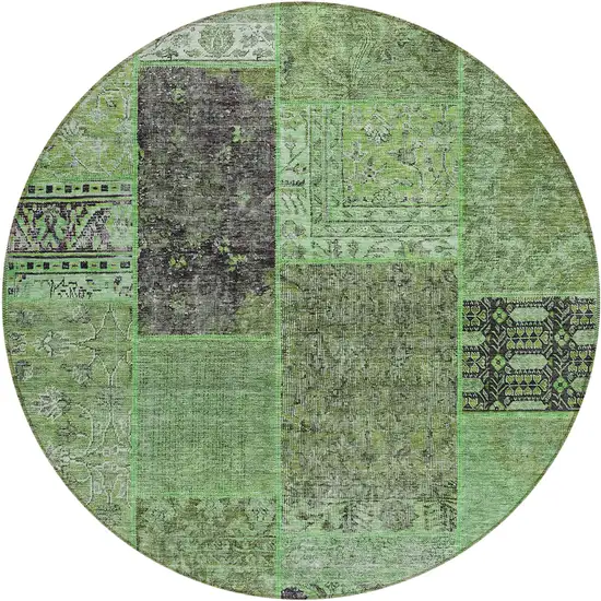 8' Green And Olive Green Round Patchwork Washable Indoor Outdoor Area Rug Photo 2