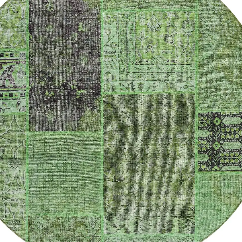 8' Green And Olive Green Round Patchwork Washable Indoor Outdoor Area Rug Photo 4