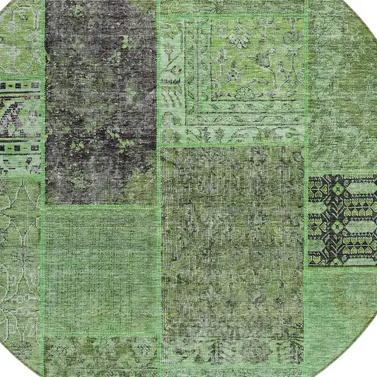 8' Green And Olive Green Round Patchwork Washable Indoor Outdoor Area Rug Photo 4