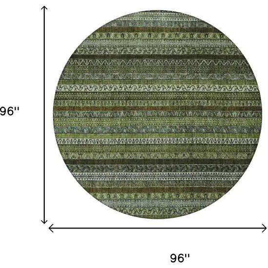 8' Green And Olive Green Round Striped Washable Indoor Outdoor Area Rug Photo 7