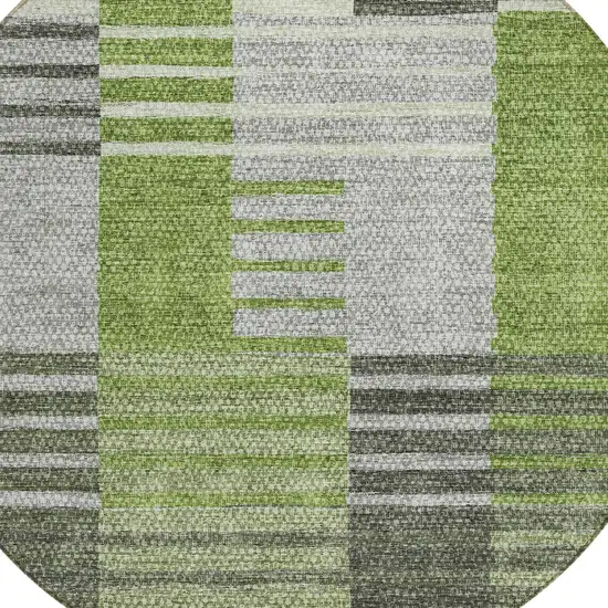 8' Green And Olive Green Round Striped Washable Indoor Outdoor Area Rug Photo 4