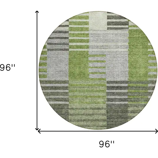 8' Green And Olive Green Round Striped Washable Indoor Outdoor Area Rug Photo 3