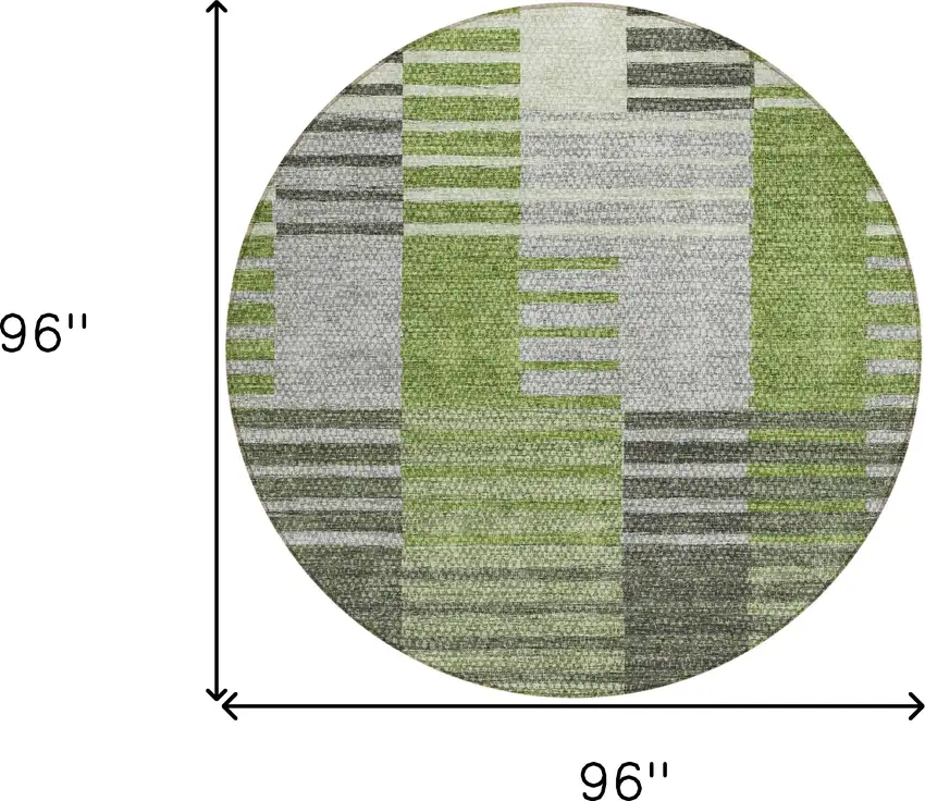 8' Green And Olive Green Round Striped Washable Indoor Outdoor Area Rug Photo 3