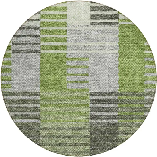 8' Green And Olive Green Round Striped Washable Indoor Outdoor Area Rug Photo 2