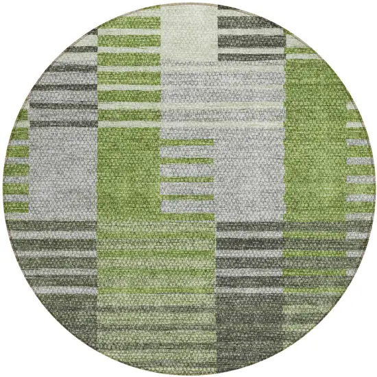 8' Green And Olive Green Round Striped Washable Indoor Outdoor Area Rug Photo 2