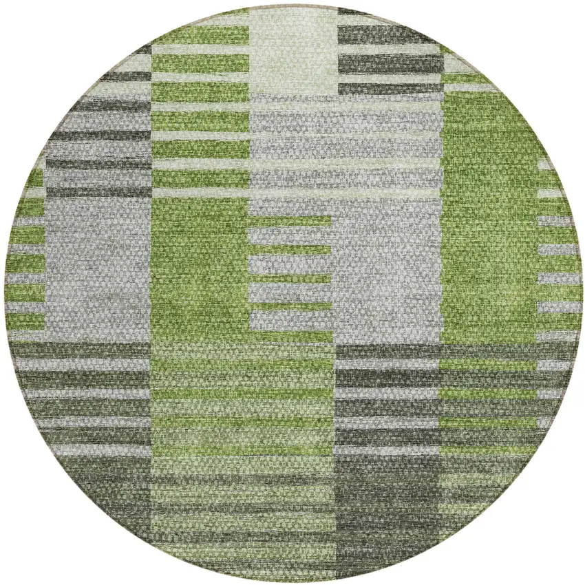 8' Green And Olive Green Round Striped Washable Indoor Outdoor Area Rug Photo 2