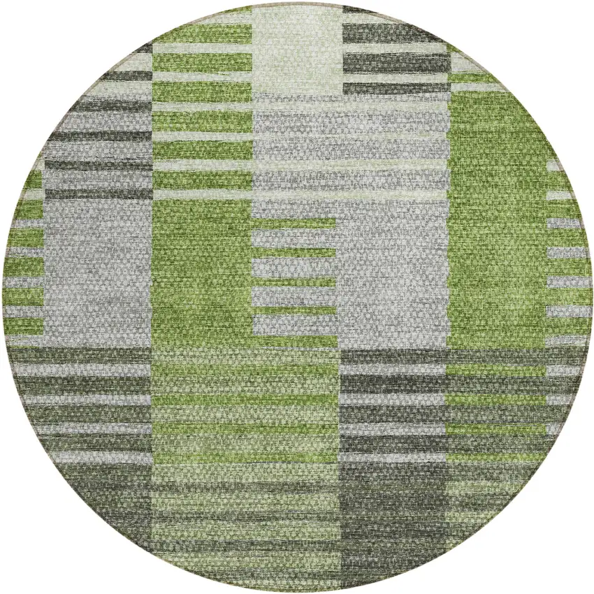 8' Green And Olive Green Round Striped Washable Indoor Outdoor Area Rug Photo 2
