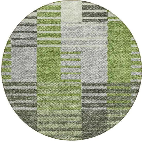 8' Green And Olive Green Round Striped Washable Indoor Outdoor Area Rug Photo 5