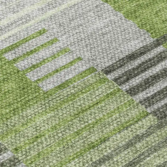 8' Green And Olive Green Round Striped Washable Indoor Outdoor Area Rug Photo 8