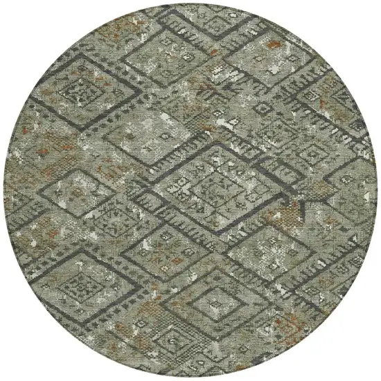 8' Green And Orange Round Geometric Washable Indoor Outdoor Area Rug Photo 3