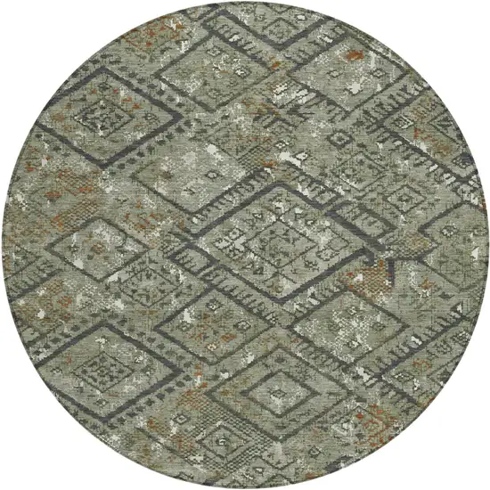 8' Green And Orange Round Geometric Washable Indoor Outdoor Area Rug Photo 1
