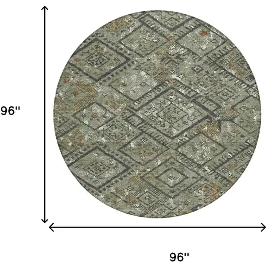 8' Green And Orange Round Geometric Washable Indoor Outdoor Area Rug Photo 8