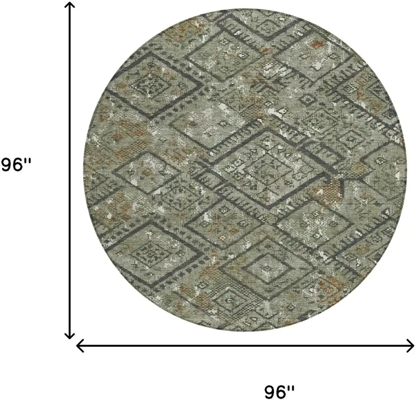 8' Green And Orange Round Geometric Washable Indoor Outdoor Area Rug Photo 8