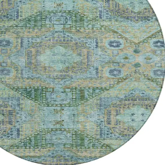 8' Green And Pale Aqua Round Moroccan Washable Indoor Outdoor Area Rug Photo 4