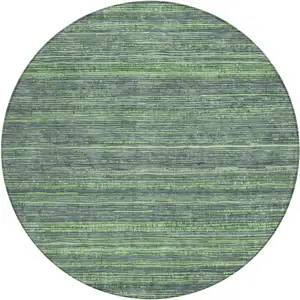 Photo of 8' Green And Pale Aqua Round Striped Washable Indoor Outdoor Area Rug