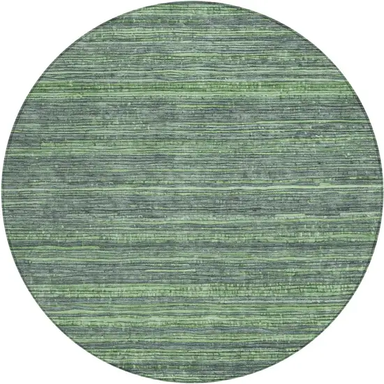 8' Green And Pale Aqua Round Striped Washable Indoor Outdoor Area Rug Photo 1