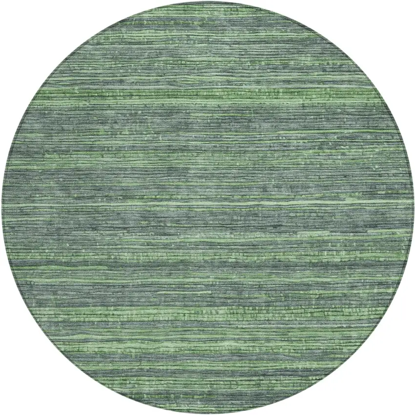 8' Green And Pale Aqua Round Striped Washable Indoor Outdoor Area Rug Photo 1