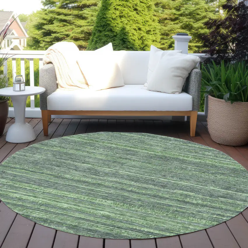 8' Green And Pale Aqua Round Striped Washable Indoor Outdoor Area Rug Photo 5
